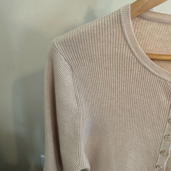 Quince Ribbed Button-Up Cardigan Beige Cotton Cashmere Size XL - Picture 3 of 7